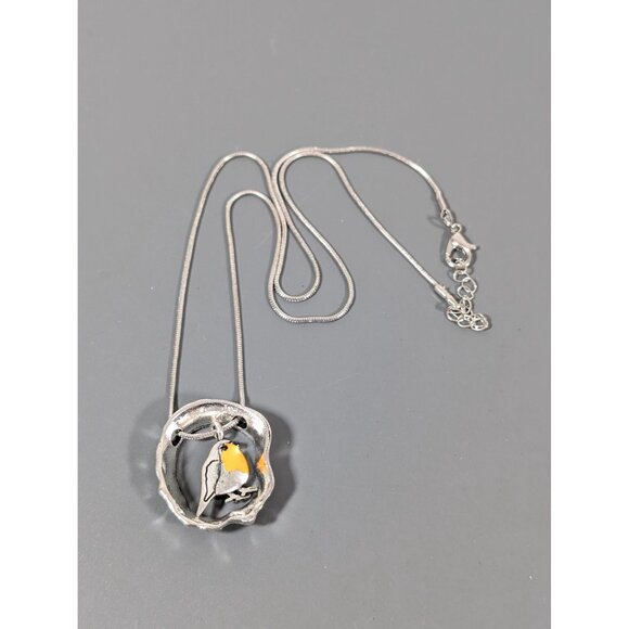 Silver Tone Orange Bird Charm Necklace Boho 20" - Picture 2 of 7